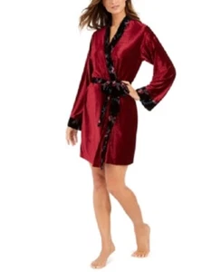 INC Floral Trim Velvet Ribbed Robe Cherry Pie M - Picture 1 of 2