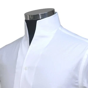 Para hombres Cuello Alto Blanco 100% Algodón Camisa Alta Abierta Cuello en V Boda Novio Conjunto - Imagen 1 de 6