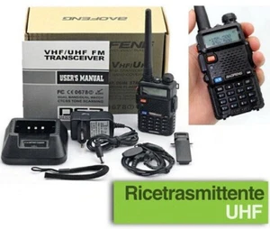 BAOFENG UV-5R VHF/UHF DUAL BAND RADIO 136-174-400-520 Mhz RICETRASMITTENTE - Foto 1 di 4