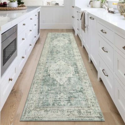 Livebox Sage Green Runner - Non Slip 2.5X8 Bohemian Bedroom & Long Hallway Rug f