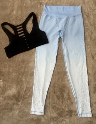 Victoria’s Secret PINK M Blue Active Eyelet Stretch Black Racer Back Sport Bra - Image 1 of 4