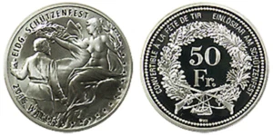 Swiss Modern Shooting Festival 2015 Valais 50 Franc Silver Coin Proof - Picture 1 of 1