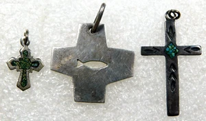 ARTISAN STERLING TURQUOISE HANDMADE Vintage 3 CROSS PENDANTS Estate - Picture 1 of 4