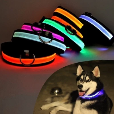 Nylon LED Pet Dog Collar Night Safety Flashing Glow In The Dark Dog Collars - Image 1 of 4