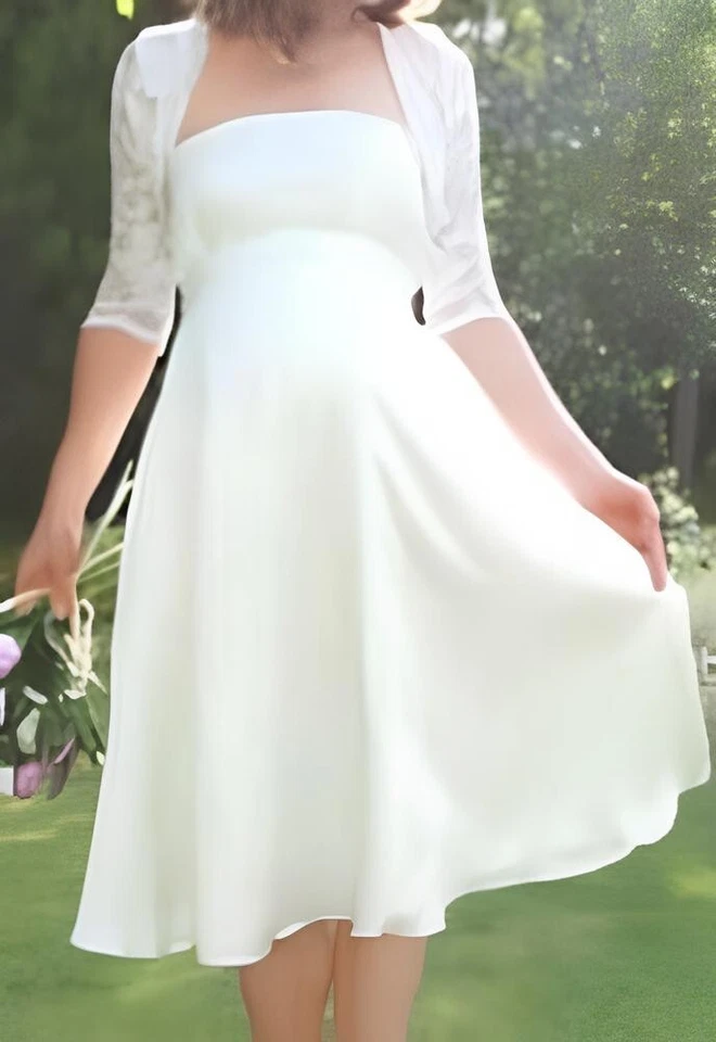 Umstandsbrautkleid mit Bolero weiß 34 36 38 NEU - Bild 1 von 1