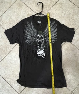 Herren Neuheit T-Shirt schwarz Schädel und Gitarre Medium Vintage/gebraucht - Bild 1 von 4