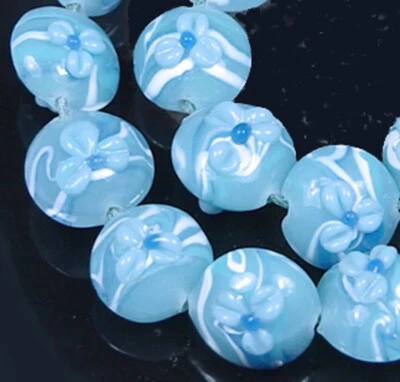 8 cuentas de monedas de lentejas "sueño azul" de vidrio murano hechas a mano de 14 mm Foto 1 de 3