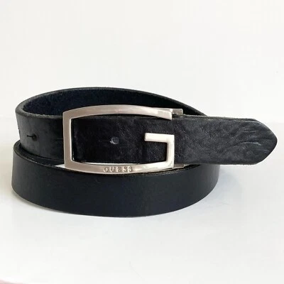 Vintage GUESS Black Leather Belt Womens Size S/M 28-32" Brushed Nickel Buckle - Image 1 of 4