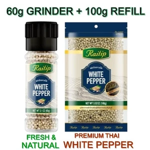 White Peppercorn Grinder 60g + 100g Refill Rai Thip Whole Pepper Grinder Set - Picture 1 of 7