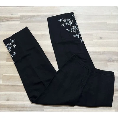 Pantalones Charter Club Talla 2P Negro Azul Floral Bordado Mezcla de Lino  Foto 1 de 4