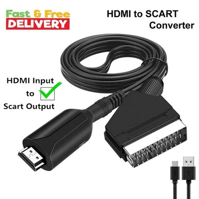 Portable HDMI to SCART Converter Cable Video Audio Adapter Lead 1M for HD TV DVD - Image 1 of 4