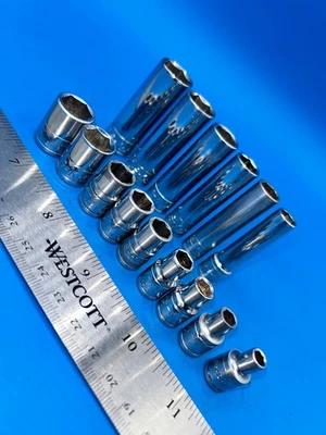 S-K Tools Deep Shallow Socket Set 1/4” Drive 6 Point SAE 15 Pieces USA T-2-10 - Image 1 of 4