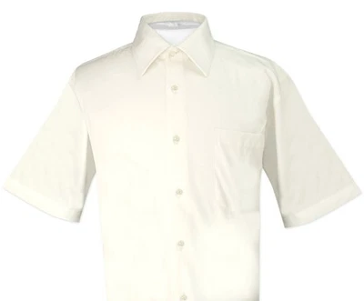 Camisa de vestir Biagio 100 % algodón para hombre manga corta color crema liso talla 4XL Foto 1 de 2