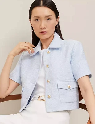 CHAQUETA BLAZER NUEVA ANN TAYLOR ZEPHYR AZUL PETITE MODERNA TWEED TALLA 12P Foto 1 de 4
