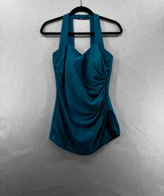 Lands End Swimsuit Womens Size 14 Teal Blue Slender Suit Skirted Tummy Control - Image 1 of 4