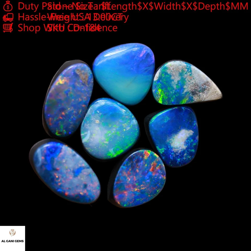 7 Pcs Lot Lab-Created Mix Doublet Opal 13.00 Cts Cabochon 7X8X3 mm TO 8X10X4 mm - Image 1 of 4