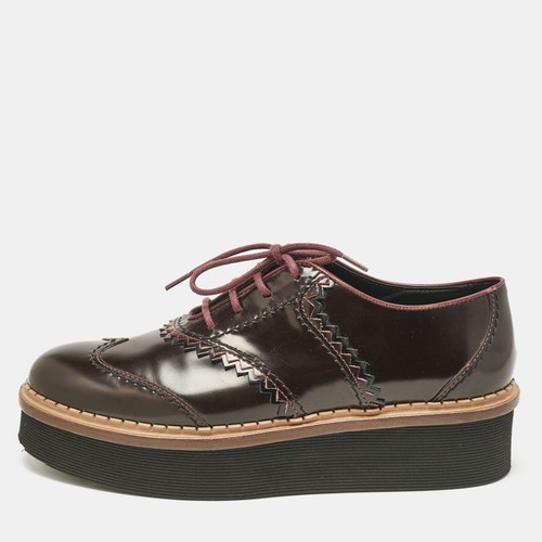 TOD’S Oxford stringate Tod's Burgundy Brogue in pelle con plateau taglia 38