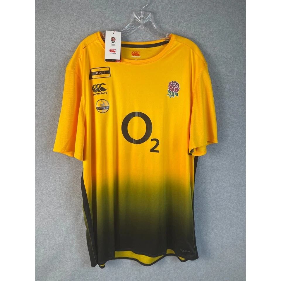 Canterbury O2 England Rugby Vapodri Jersey Mens 3XL Short Sleeve Yellow