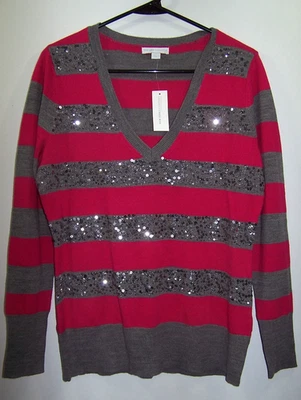 NUEVO CON ETIQUETAS - Suéter Ligero Manga Larga New York & Co., Lentejuelas Cuello en V - Talla M Foto 1 de 2