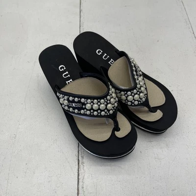 Sandalias GUESS para mujer talla 7 negras cuña chanclas adornadas con perlas GWSILUS Foto 1 de 4