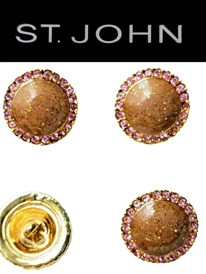St John Knits (1.0 Inch) Gold Tone Pink Crystal Sandstone Center Buttons - Image 1 of 1