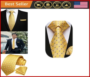 Men's Plaid Tie & Pocket Square Set Formal Checkered Necktie Wedding Party - Picture 1 of 8