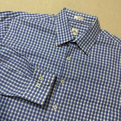 Camisa Peter Millar Para Hombre Talla XL Azul Blanco Cuadrada a Cuadros Vestido con Botones Foto 1 de 4