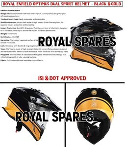 ROYAL ENFIELD OPTIMUS DUAL SPORT HELMET - BLACK & GOLD - Picture 1 of 7