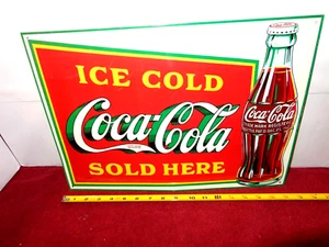 17 x 12 in ICE COLD COCA-COLA SODA POP SOLD HERE ADV. SIGN TIN METAL TACKER -C56 - Picture 1 of 6