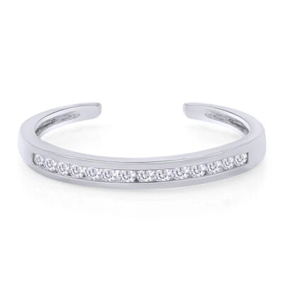 Conjunto de canais de anel de biqueira ajustável zircônia cúbica folheado a ouro branco 14K prata - Imagem 1 de 4