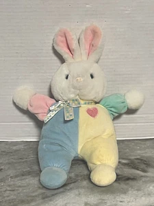Vintage EDEN Bunny Rabbit Lovey Plush Pastel Colors Polka Dot Bow Pink Heart 13” - Picture 1 of 13