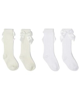 Girls Bow Knee-High Ribbed Dress Socks - Perfect for Holidays and Special Events - Picture 1 of 3