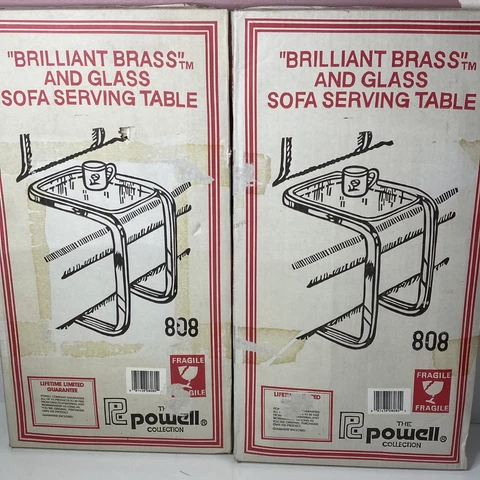 Vintage Powell Collection 808E Brilliant Brass U-Shaped Sofa Serving Table Pair Cover