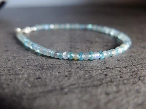 Apatite & Labradorite 2 Color Faceted Rondelle 3-4MM Gemstone Bead Bracelet 6-8" - Picture 1 of 14