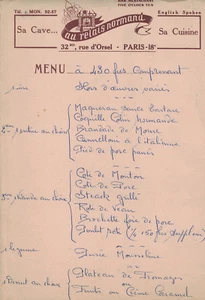 Au Relais Normand-Paris, 1930's Vintage Menu, handwriting Carte de Menu. - Bild 1 von 2