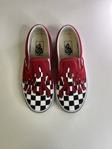 vans checkered with red drip