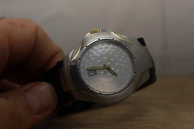 Reloj de golf Vin ESQ Movado para hombre 38 mm tono plateado E5355 correa de cuero negro nuevo Batt Foto 1 de 4