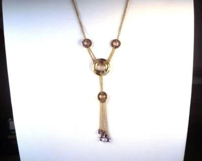 Collar Gota Círculo Oro Amarillo 14k Diamante Amatista* Valoración GAL*Caja de Regalo Foto 1 de 4