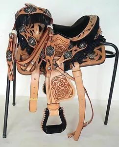 Brauner Gang Western Barrel Rennpferd Ledersattel mit Tack Set Größe 12-18 - Bild 1 von 3