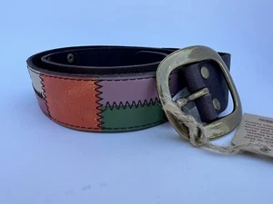 NWT Vintage 90s Y2k Lucky Brand patchwork leather belt brass buckle sz 32 boho - Picture 1 of 15