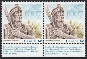 CHIEF MEMBERTOU = bottom FRENCH & ENGLISH INSCRIPTION = MNH Canada 2007 #2226 - Picture 1 of 2
