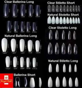 Full Cover False Nail Tips - Natural Clear Stiletto Almond Display Coffin - Picture 1 of 10