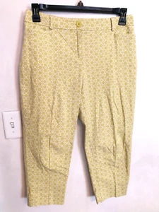Talbots Womens Pants 10P Petite Green White Cropped Crop Straight Leg Boho Artsy - Picture 1 of 4