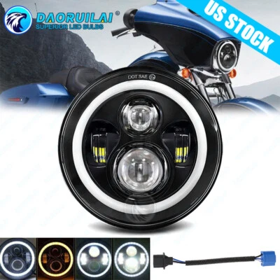 Proyector de faros LED de 7" para motocicleta Halo DRL para Harley-Davidson Honda Yamaha Foto 1 de 4