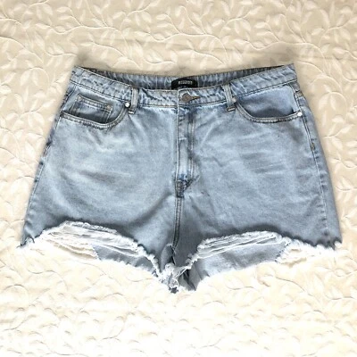 Pantalones cortos de jean Missguided para mujer talla 14 azul claro tiro alto corte deshilachado denim Foto 1 de 4