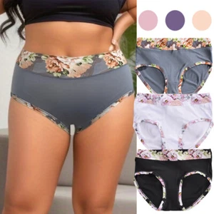 Plus Size Women Flower Cotton Hight Waist Panties Underwear Seamless Briefs - Picture 1 of 12