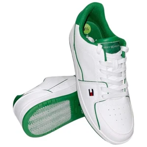 NUEVO CON ETIQUETAS ZAPATILLAS TOMMY HILFIGER PARA HOMBRE BLANCO VERDE CUERO CON CORDONES ZAPATOS TALLA 10 10.5 - Imagen 1 de 5