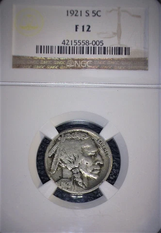 1921-S Buffalo Nickel, NGC F12,  Key Date, Issue Free Cover