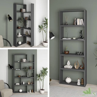 LIBRERIA SCAFFALE 3 IN 1 LINEARE ESTENSIBILE ANGOLARE ANTRACITE 72x22x200H CM - Immagine 1 di 4