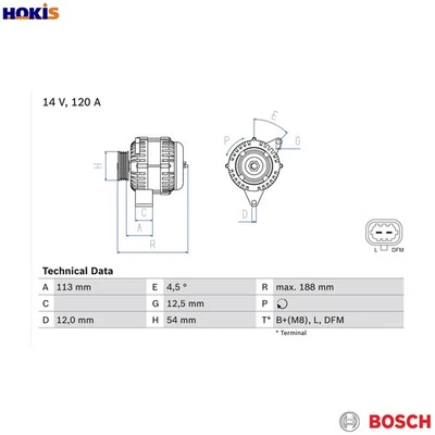 ALTERNATOR 0 986 080 370 FOR VAUXHALL ZAFIRA/Mk/II VECTRA ASTRAVAN SIGNUM 1.9L - Image 1 of 4